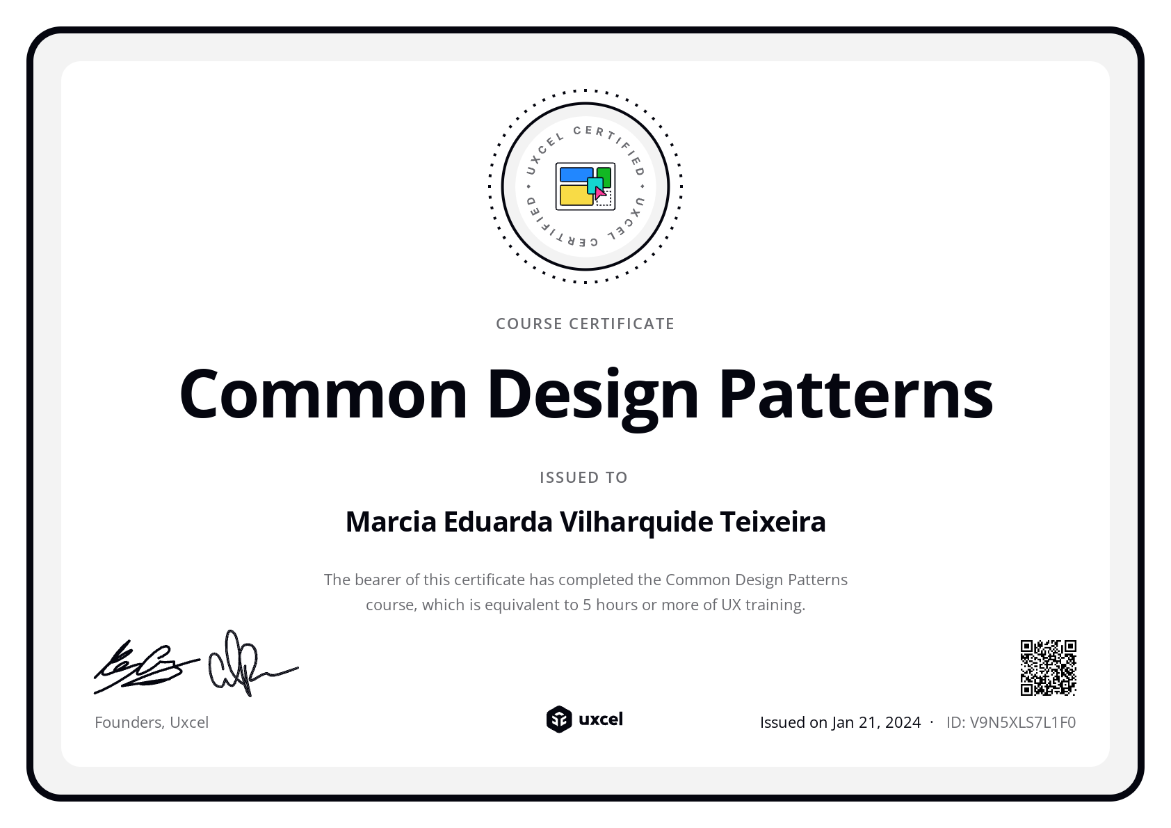Marcia Eduarda Vilharquide Teixeira's certificate